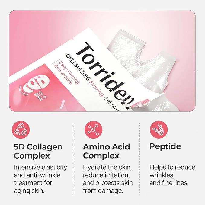 TORRIDEN Cellmazing Masque en Feuille Visage & Cou au Collagène à Basse Masse Moléculaire Raffermissant 1 Feuille Glowiss