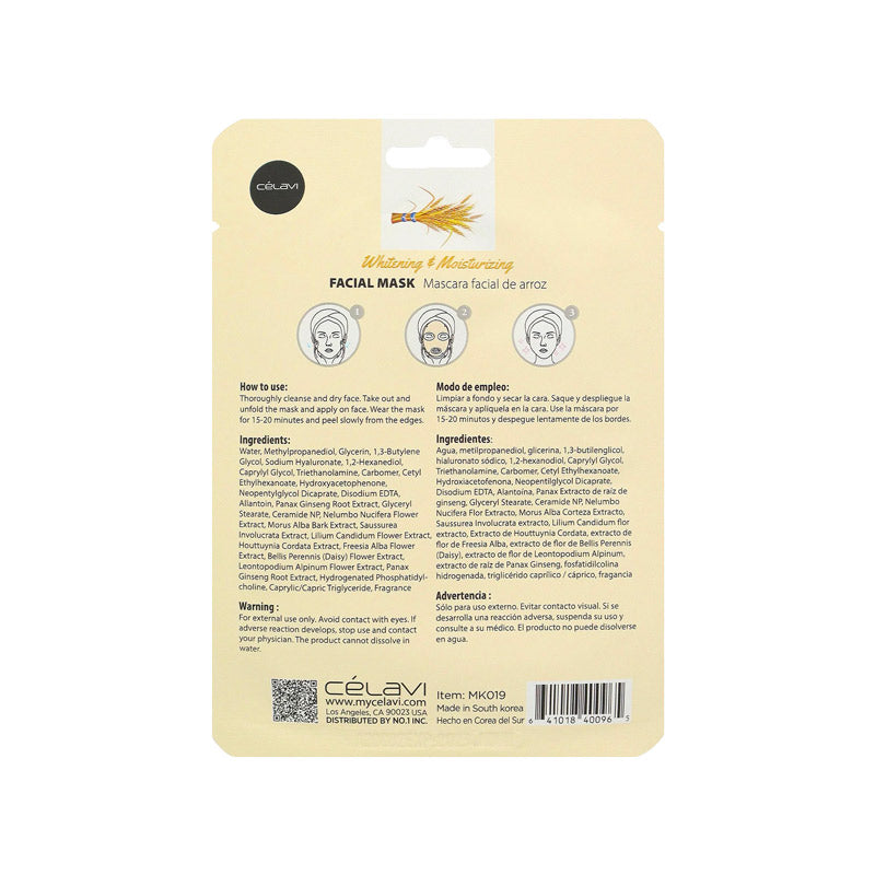 CELAVI Masque Tissu au Riz Hydratant CELAVI