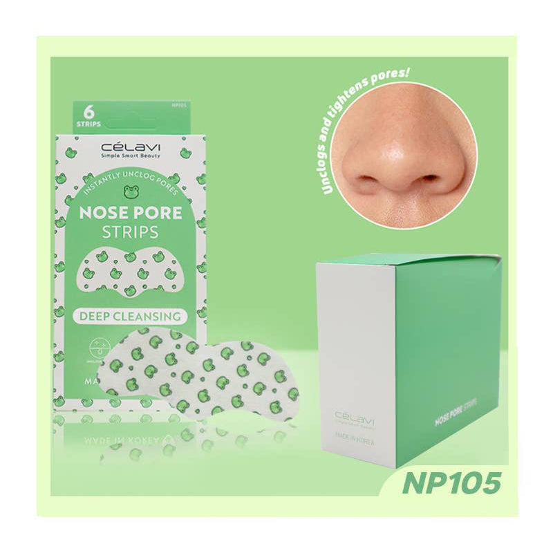 Bandelettes Nettoyantes Pour Pores Nasaux Celavi NP105 de PINEAPPLE Beauty, montrant le packaging et une illustration des résultats sur le nez.