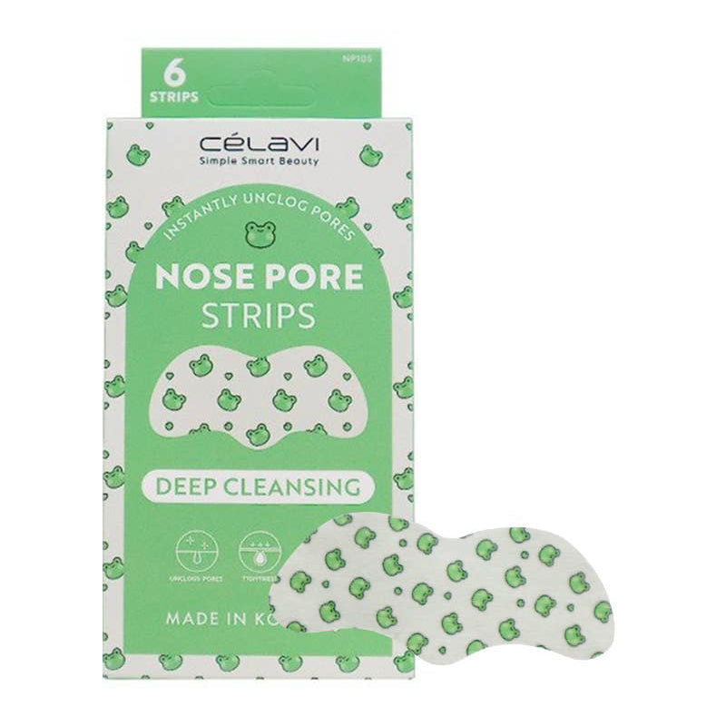 Bandelettes Nettoyantes Pour Pores Nasaux Celavi NP105 de PINEAPPLE Beauty, avec un gros plan de la bandelette et l'emballage.