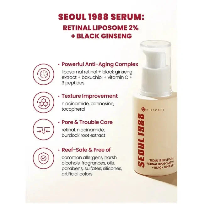 SEOUL 1988 SÉRUM : LIPOSOME DE RÉTINAL 2% + GINSENG NOIR Coastside Skin