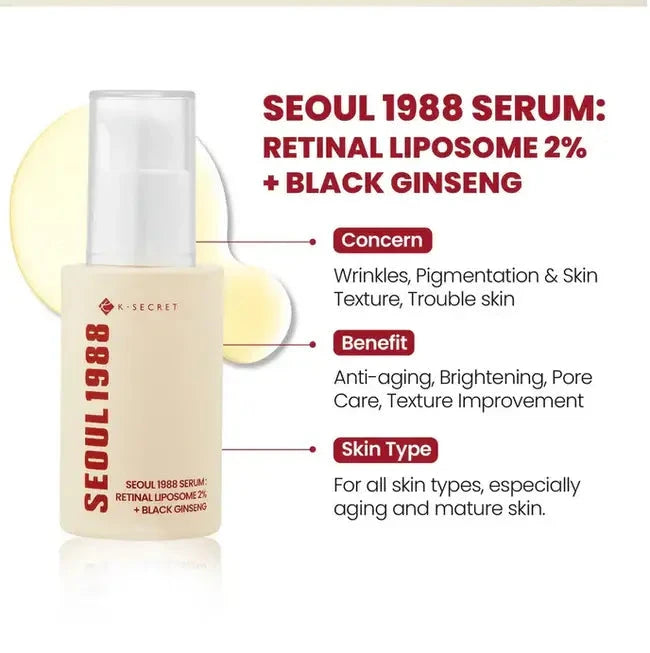 SEOUL 1988 SÉRUM : LIPOSOME DE RÉTINAL 2% + GINSENG NOIR Coastside Skin