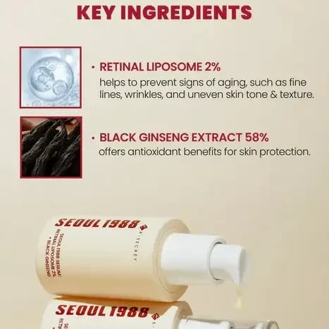 SEOUL 1988 SÉRUM : LIPOSOME DE RÉTINAL 2% + GINSENG NOIR Coastside Skin