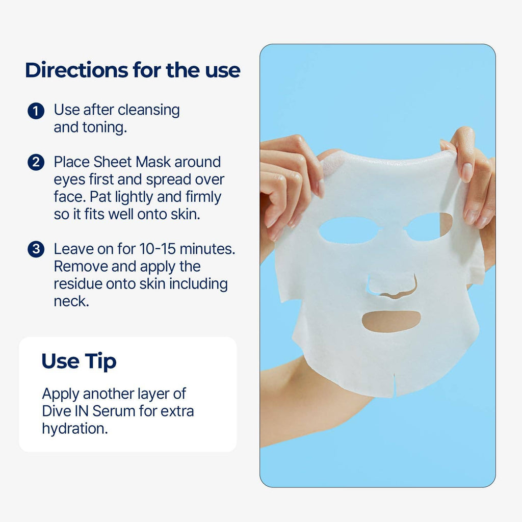 Masque en feuille pour le visage à l'acide hyaluronique Torriden DIVE-IN 1 feuille Glowiss